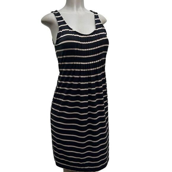 NWOT Soma Tank Dress Women's Small Black & White Striped Pintuck Scoop Neck - Picture 2 of 13